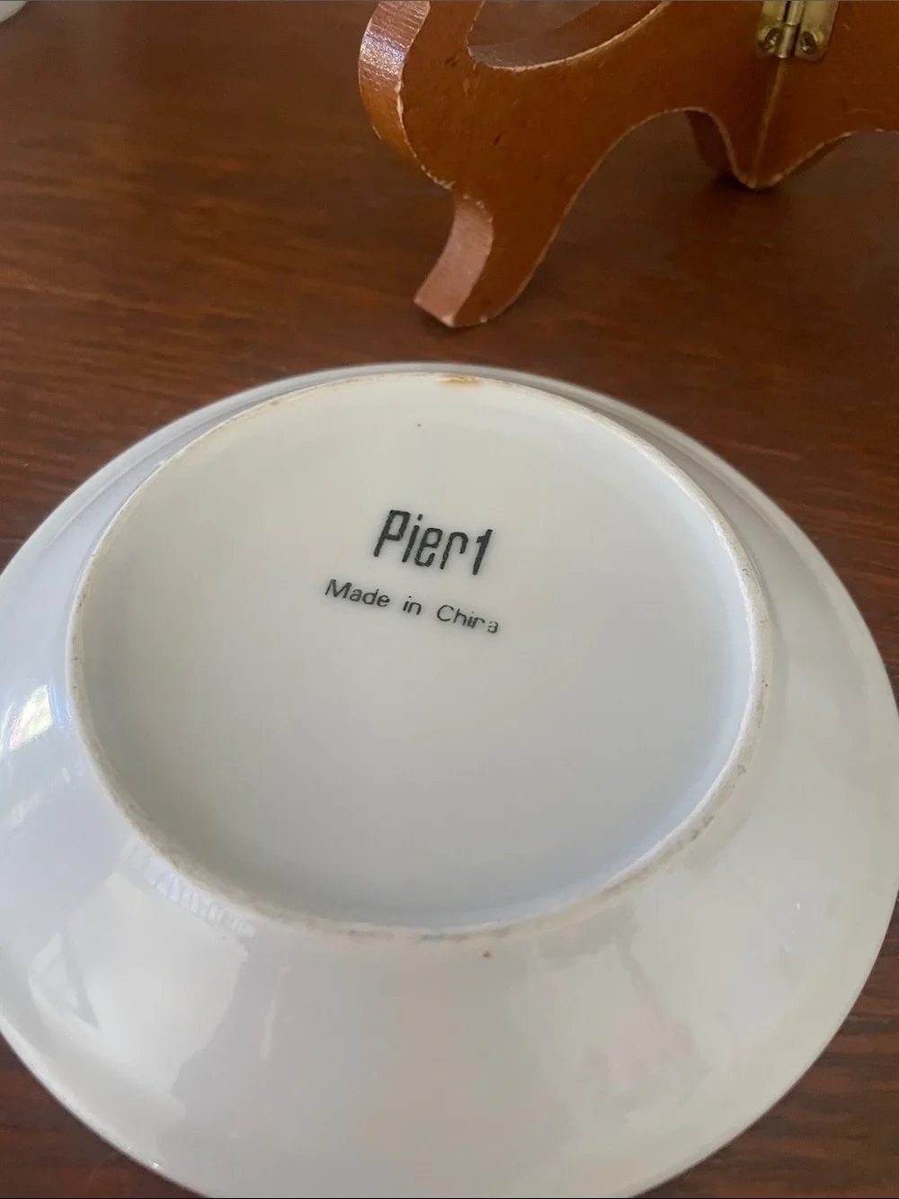 Pier one White Floral Demitasse Cup and Saucer - White with Yellow Daisy Motif